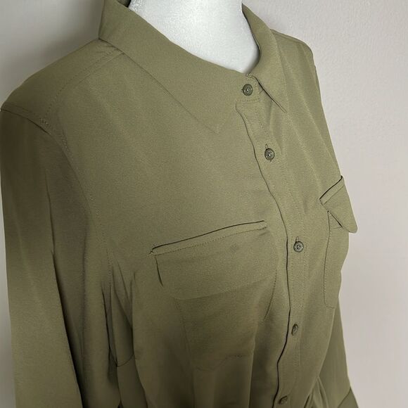 Alfani Olive Green Long Sleeve Button Down Shirt Dress Size 1X - Picture 4 of 11